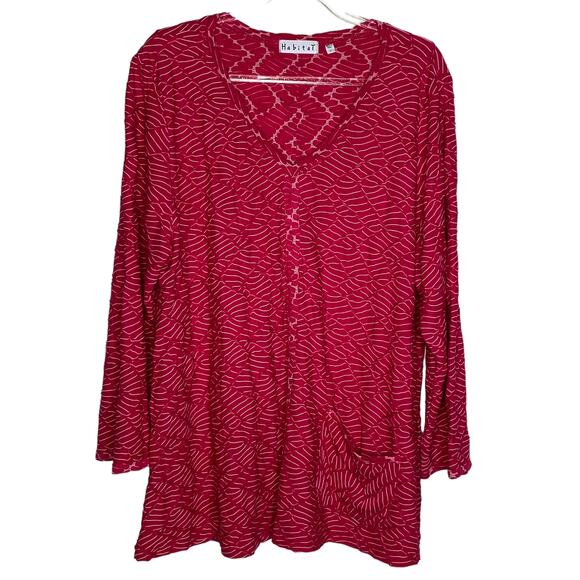 Habitat Clothes to Live In Womens Size Large Pink Top V Neck Textured Pocket - Picture 1 of 10